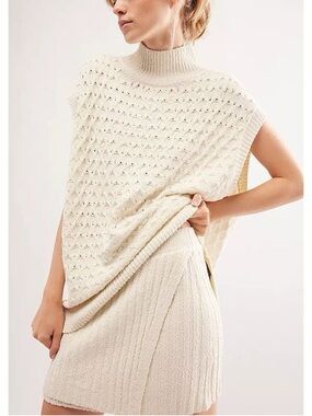 Free People Cream Cable Knit Turtleneck Vest and Skirt